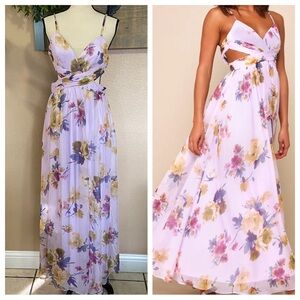 Lulu's Lilac Floral Maxi Dress with Yellow & Green Accents